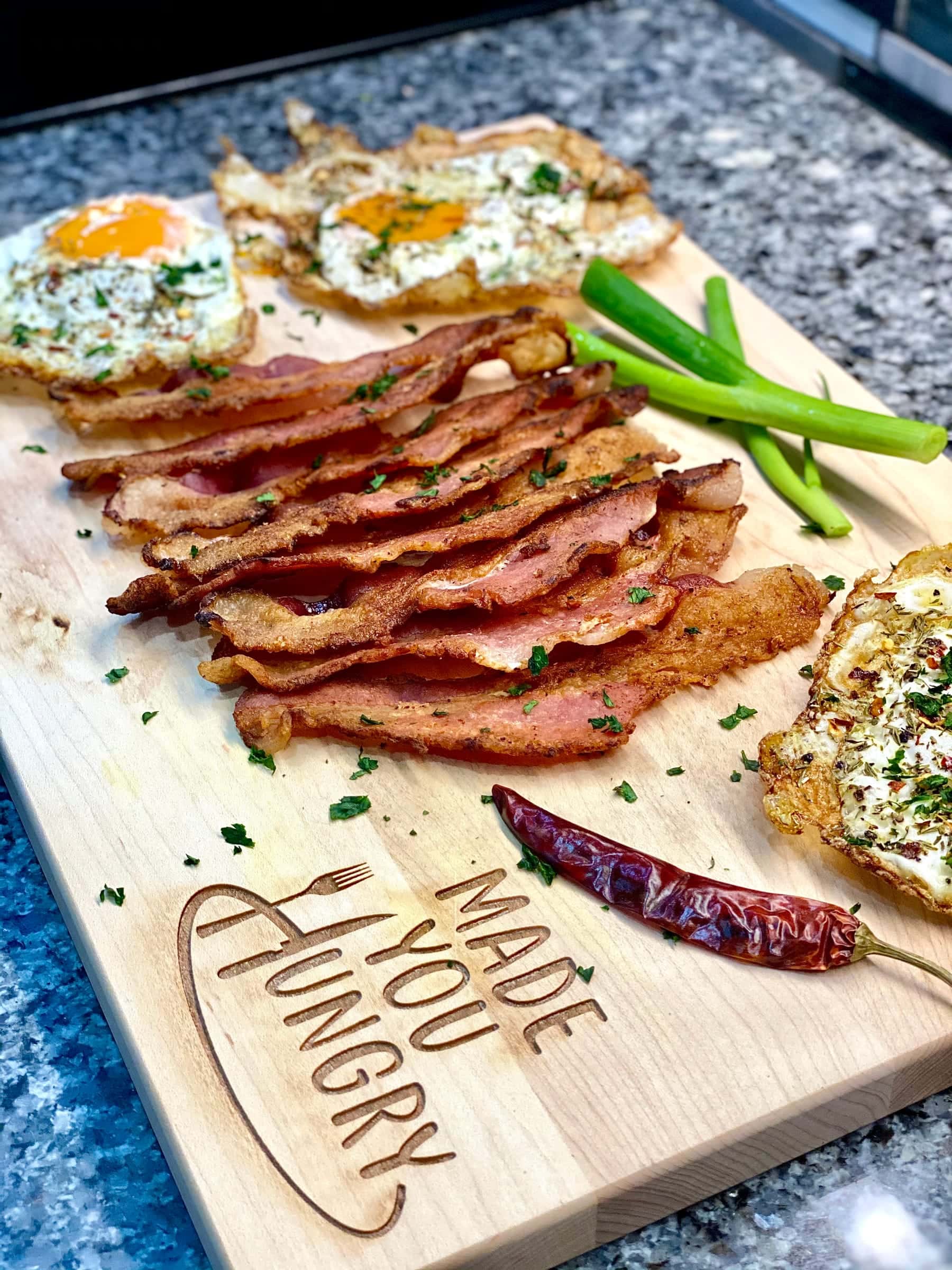 Candied bacon board with dips and scallion