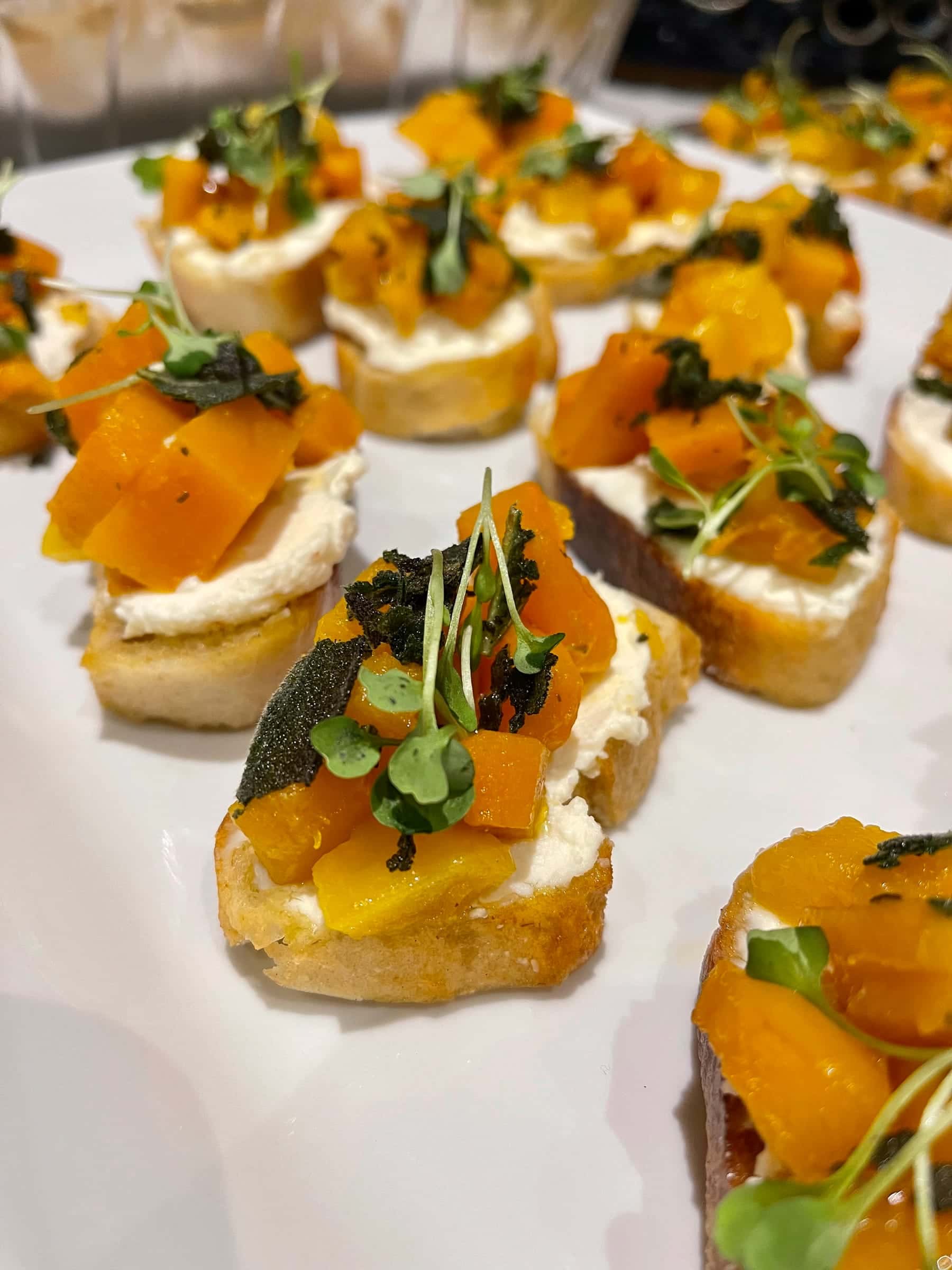 Butternut squash crostini with whipped ricotta and crisp sage
